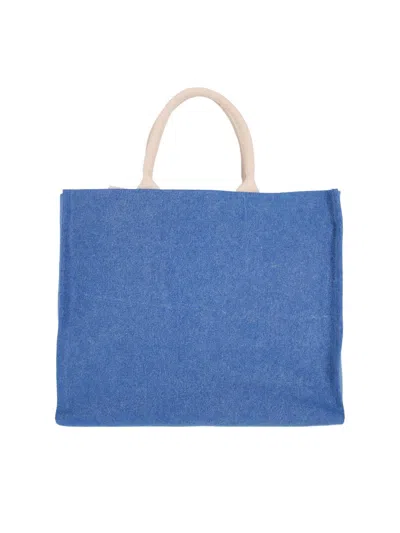 Marni Shopper Bag With Shoulder Strap And Top Handles In Blue