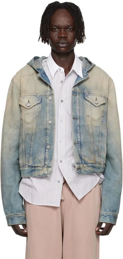 Acne Studios Blue Hooded Denim Jacket In Multi