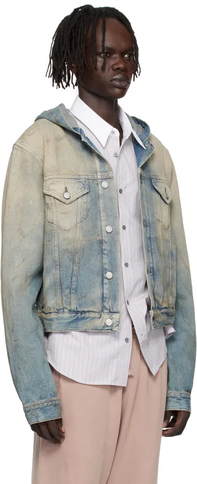 Acne Studios Blue Hooded Denim Jacket In Multi