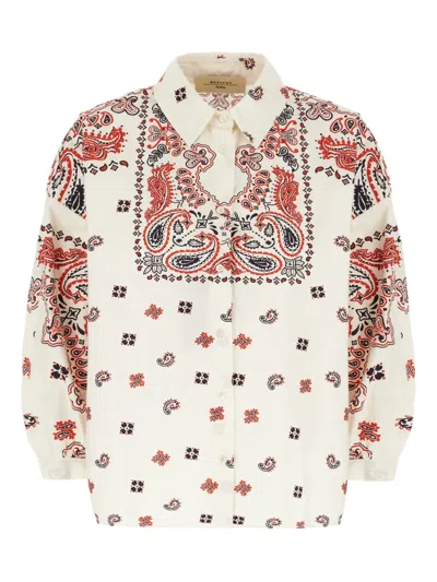 Weekend Max Mara Long Sleeve Paisley Print Cotton Top In White