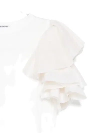 Parlor Ruffled-sleeve T-shirt In White