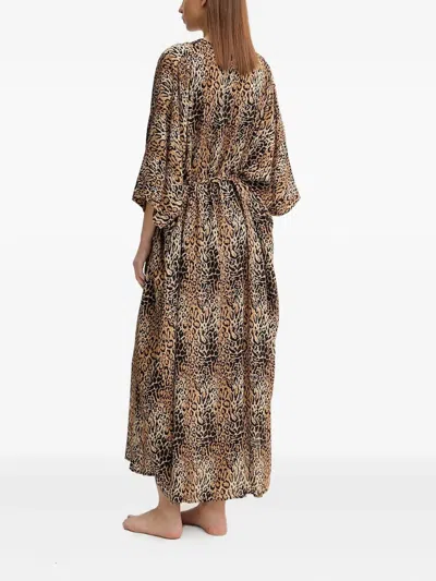 Melissa Odabash Bonnie Leopard Print V-neck Kaftan In Brown