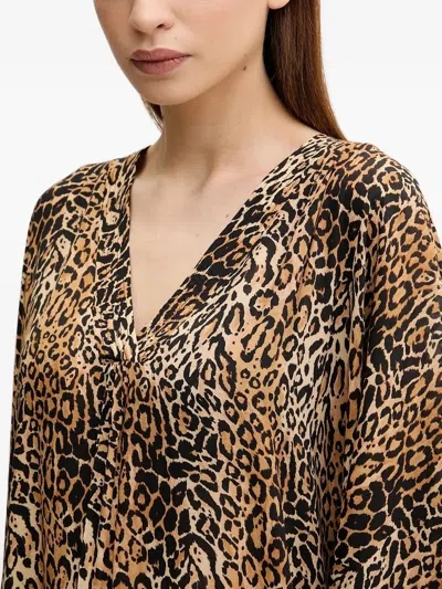 Melissa Odabash Bonnie Leopard Print V-neck Kaftan In Brown
