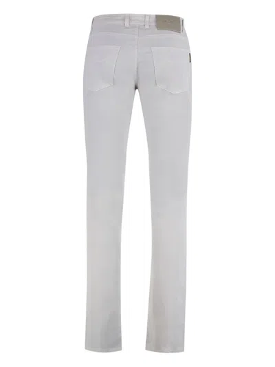 Moorer Elegant And Versatile White Slim Fit Jeans In White