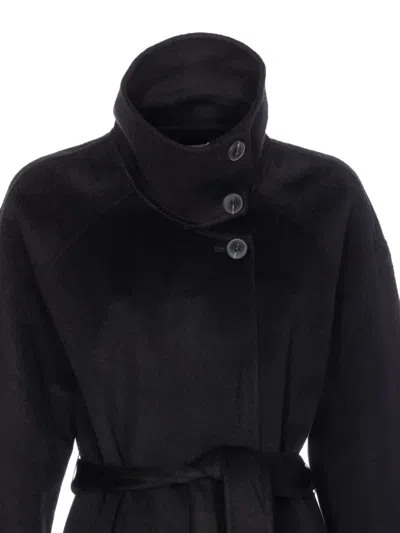 The Dynamis Studio Belted Button-fastening Coat In Black