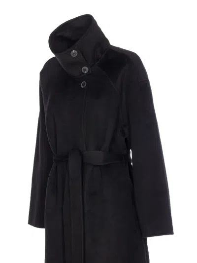 The Dynamis Studio Belted Button-fastening Coat In Black
