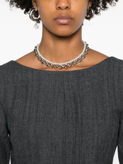 Our Legacy Fitted Ribbed Long Sleeve Square Neck Dress In Gray