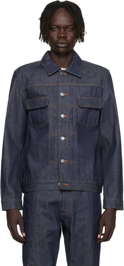 Apc A.p.c. Classic Indigo Denim Jacket With Structured Silhouette In Blue