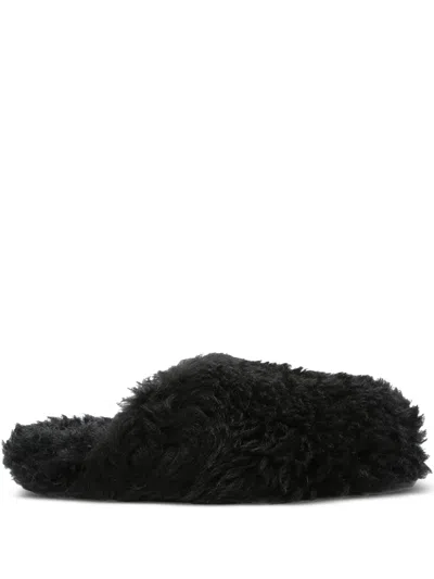 Rick Owens Fluffy Shearling Slides In Black