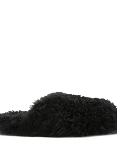 Rick Owens Fluffy Shearling Slides In Black