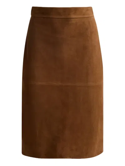 St John Andi Suede Midi Skirt In Brown