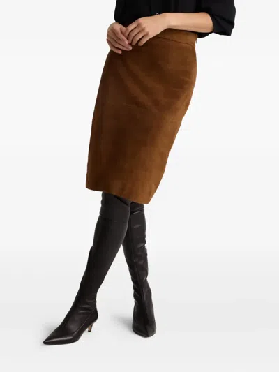 St John Andi Suede Midi Skirt In Brown