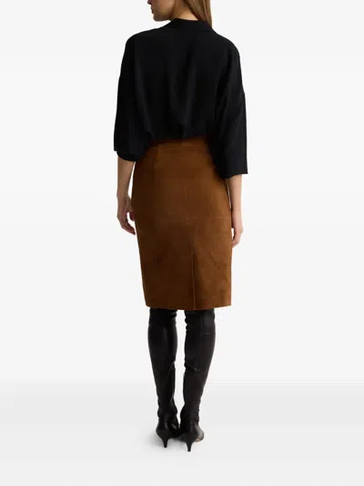 St John Andi Suede Midi Skirt In Brown
