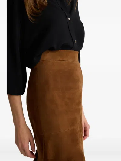 St John Andi Suede Midi Skirt In Brown