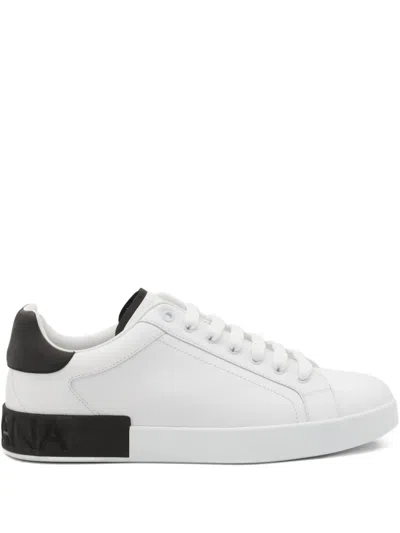 Dolce & Gabbana Portifano Panelled Leather Sneakers In White
