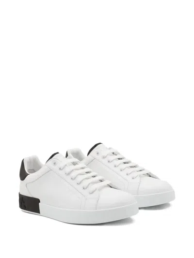 Dolce & Gabbana Portifano Panelled Leather Sneakers In White