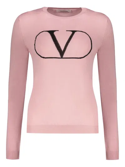 Valentino Long Sleeve Crew-neck Sweater In Pink