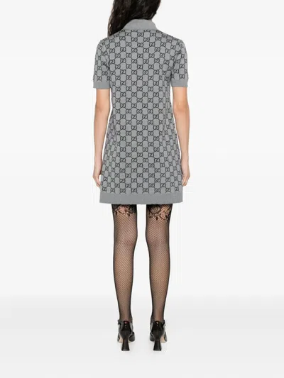 Gucci Gg Wool Dress With Ribbed Profiles In Gray