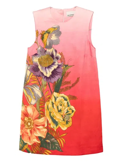 Alemais Inez Printed Linen-blend Mini Shift Dress In Pink