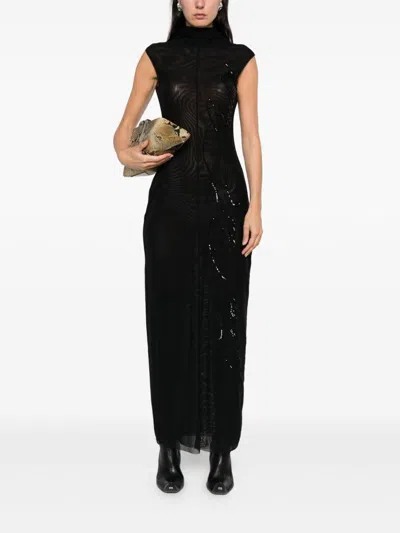 Jean Paul Gaultier Tulle Sequin-branded Maxi Dress In Black
