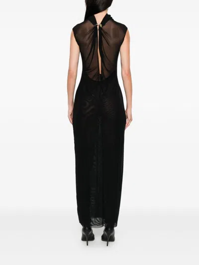 Jean Paul Gaultier Tulle Sequin-branded Maxi Dress In Black