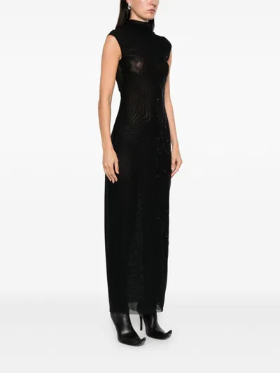 Jean Paul Gaultier Tulle Sequin-branded Maxi Dress In Black