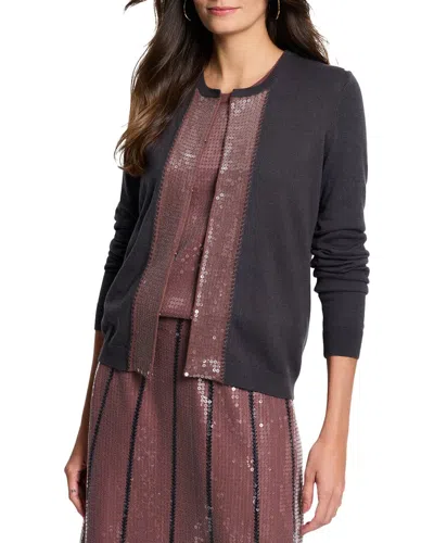 Nic + Zoe Sequin Trimmed Cardigan In Charcoal In Gray
