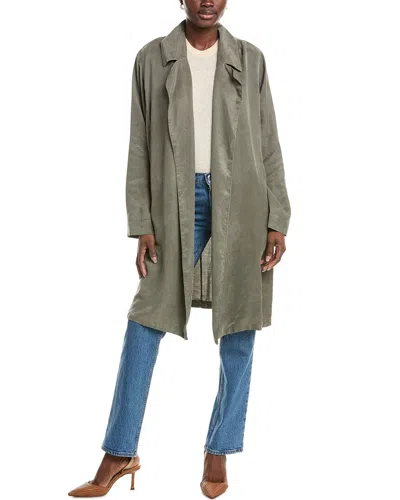 Eileen Fisher Notched Lapel Longline Coat In Green