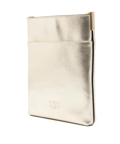 Pinko Metallic-effect Leather Cross Body Bag In Nude