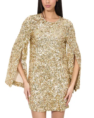 Alice And Olivia Eleonora Embellished Slit Sleeve Mini Dress In Gold