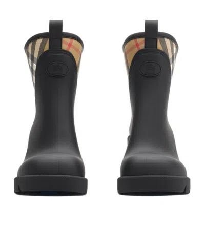 Burberry Marsh Stamp Checked Nylon-trimmed Rubber Ankle Boots In Black