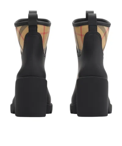 Burberry Marsh Stamp Checked Nylon-trimmed Rubber Ankle Boots In Black