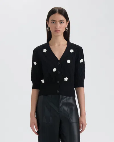 Nvlt Women's Button Front Cardigan With 3d Appliques In Black