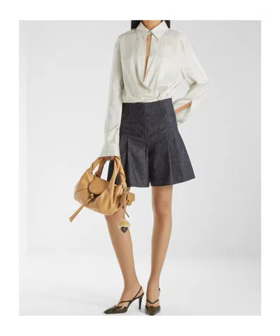 Fendi Light Blue Chambray Shorts In Blue