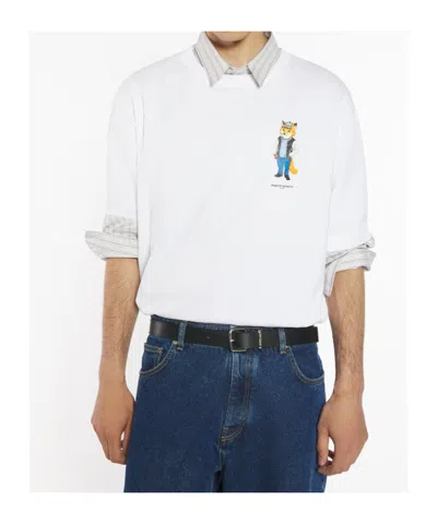 Maison Kitsuné T-shirt With Dressed Fox Embroidery In White