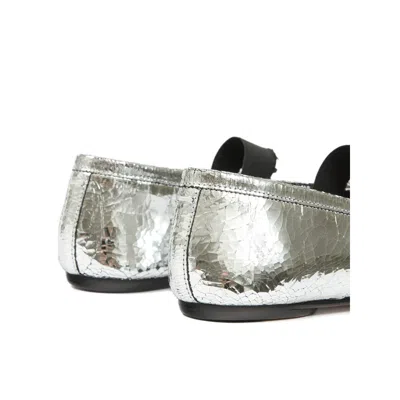 Maison Margiela Tabi Split-toe Metallic Cracked-leather Ballet Flats In Silver
