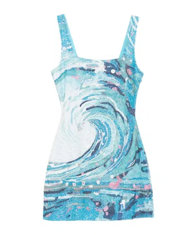 Staud Le Sable Tidal-wave Sequin Mini Dress In Blue