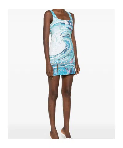 Staud Le Sable Tidal-wave Sequin Mini Dress In Blue