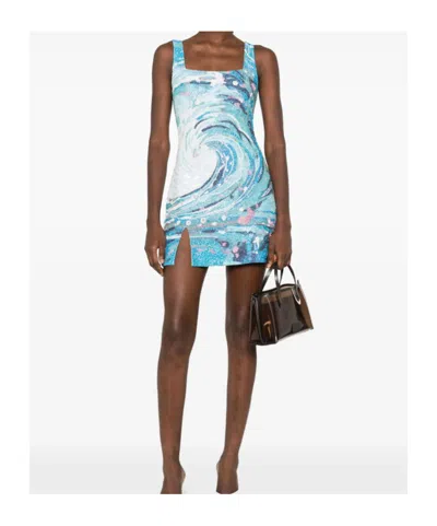 Staud Le Sable Tidal-wave Sequin Mini Dress In Blue