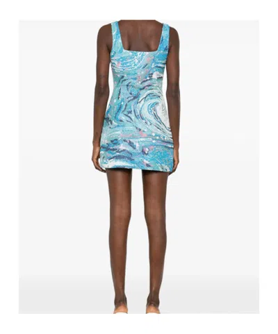 Staud Le Sable Tidal-wave Sequin Mini Dress In Blue
