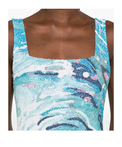Staud Le Sable Tidal-wave Sequin Mini Dress In Blue