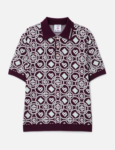 Casablanca Mens Aubergine Embroidered-logo Monogram Cotton Polo Shirt In Multi