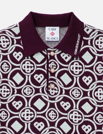 Casablanca Mens Aubergine Embroidered-logo Monogram Cotton Polo Shirt In Multi
