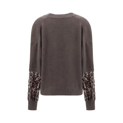 Brunello Cucinelli Cashmere And Embroidered Organza Sweater In Brown