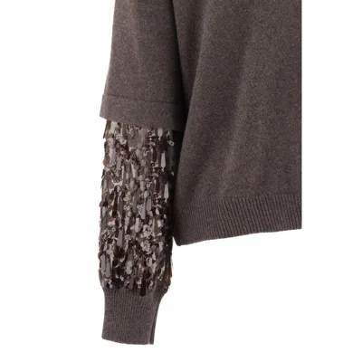 Brunello Cucinelli Cashmere And Embroidered Organza Sweater In Brown
