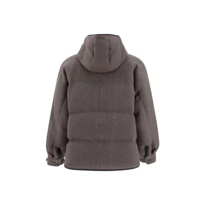 Brunello Cucinelli Long-sleeved Hooded Cotton Coat In Brown
