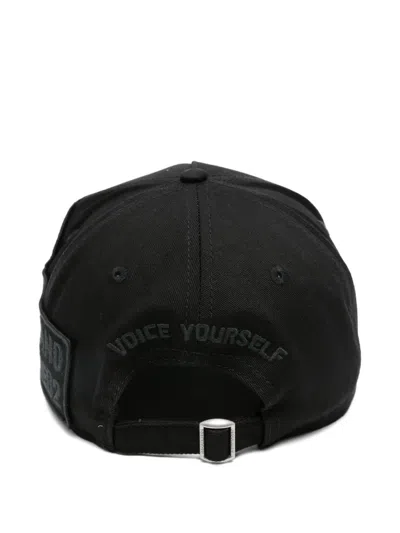 Dsquared2 Black Baseball Cap With Logo Patches Men In Black