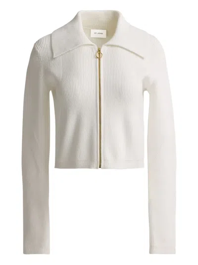 St John Jasmine Cardigan In Redondo Rib Knit In White