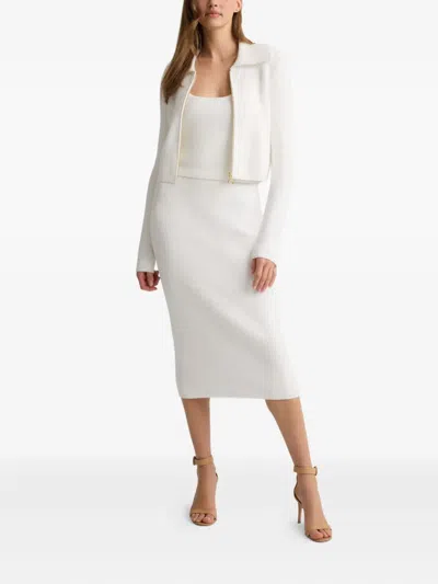 St John Jasmine Cardigan In Redondo Rib Knit In White