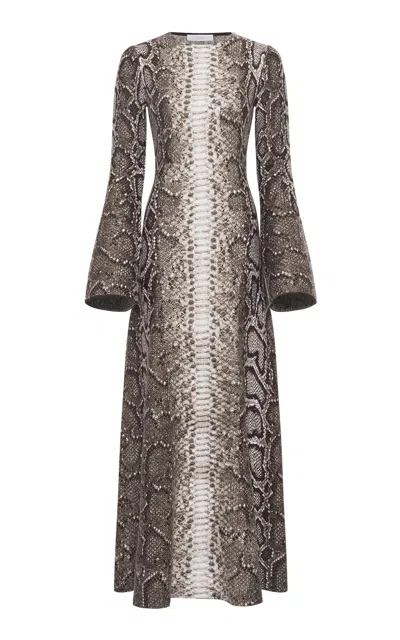 Gabriela Hearst Snake-effect Jacquard-knit Cashmere And Silk Blend Maxi Dress In Gray